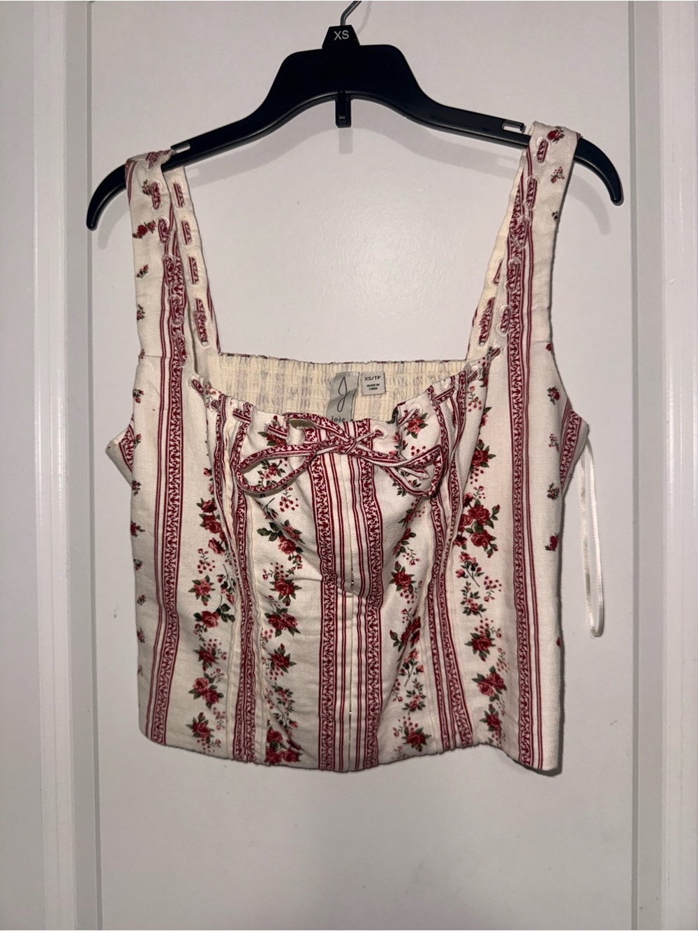 Joie Cream Floral Crop Top with Front Tie
